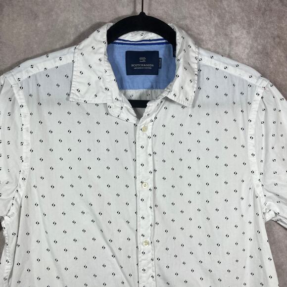 Scotch & Soda Shirt Mens Medium White Short Sleeve Button Up Regular Fit Casual - Picture 2 of 9